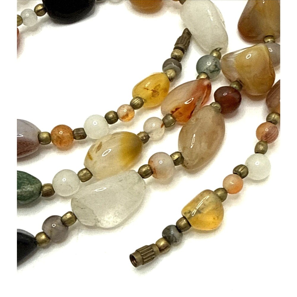 Vintage Semi Precious Stone Bead Necklace Quartz Agates Multicolor 36" Boho - Picture 6 of 9